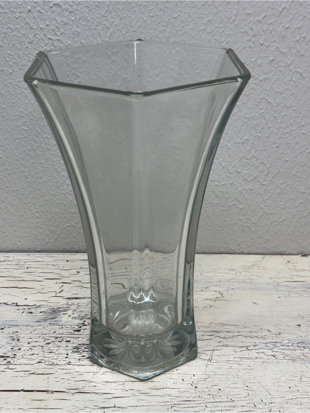Stunning Vintage Hoosier Glass Hexagon Vase Heavy, Large, Flawless